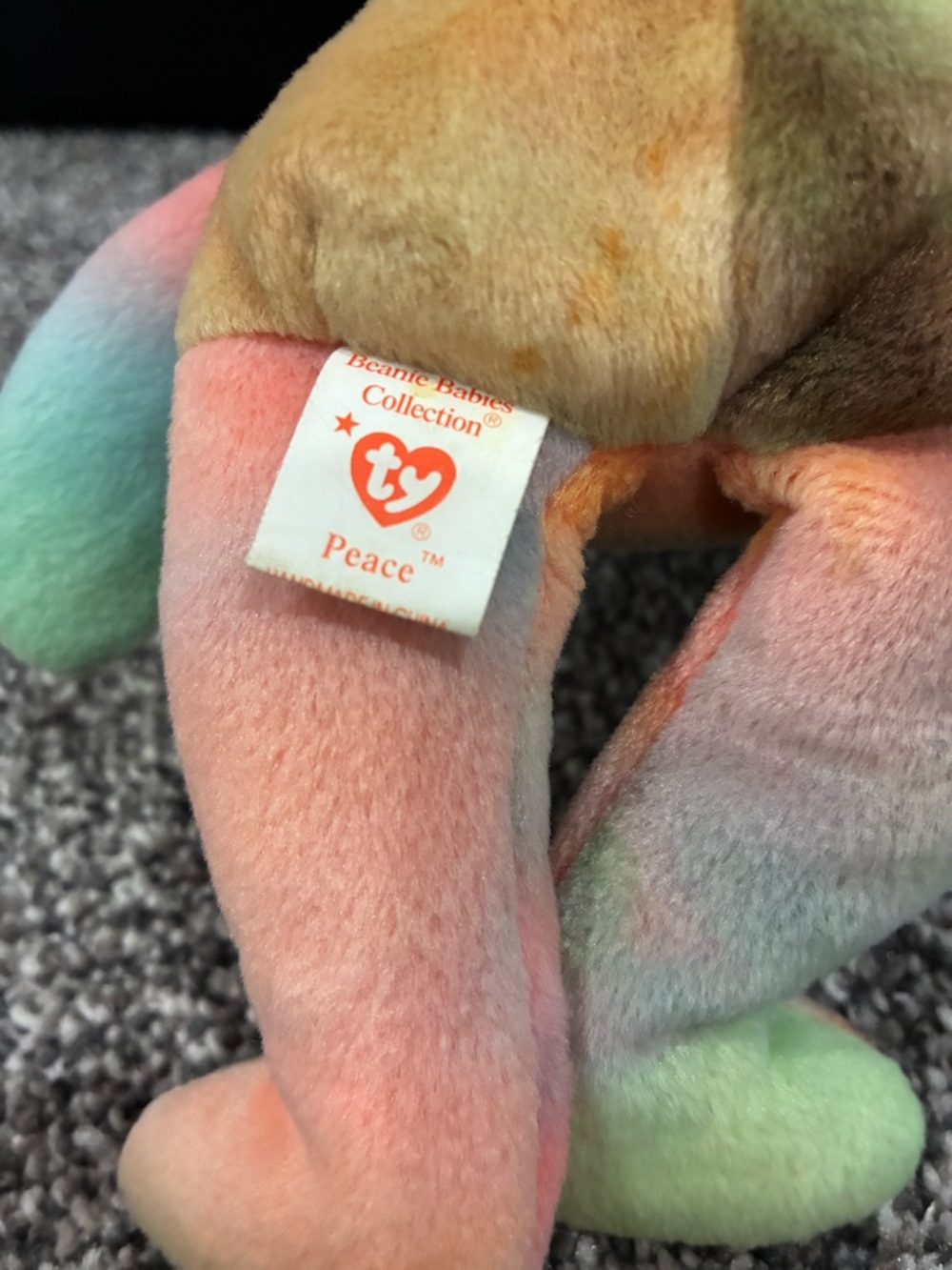 Ty Tie-Dye Peace Bear Plush - Green, Orange, Pink, Yellow - Picture 3 of 3